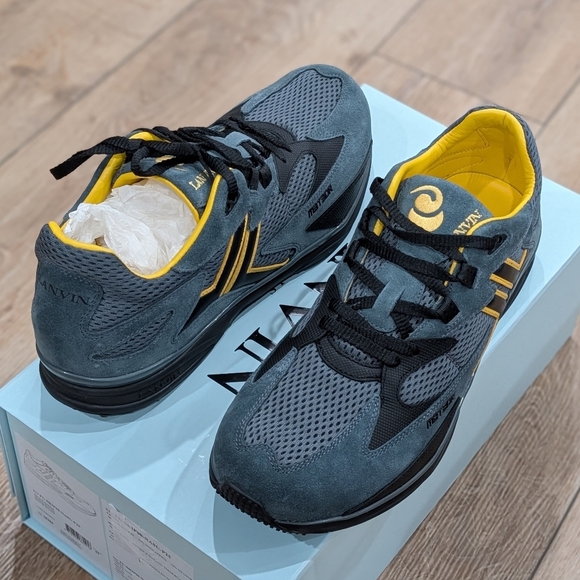 $690 Mens Lanvin Meteor Mesh Runner Sneakers Steel/Daffodil UK 11 US 12
